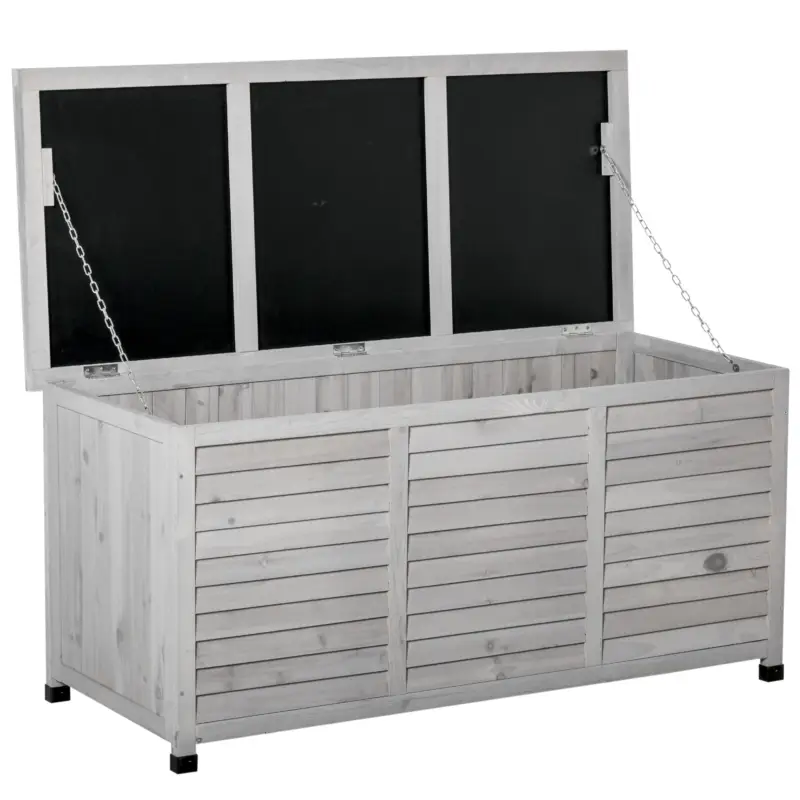 Outsunny Banca Lemn Gri 127×56×60 cm – Cu Spatiu de Depozitare Ofertă limitată