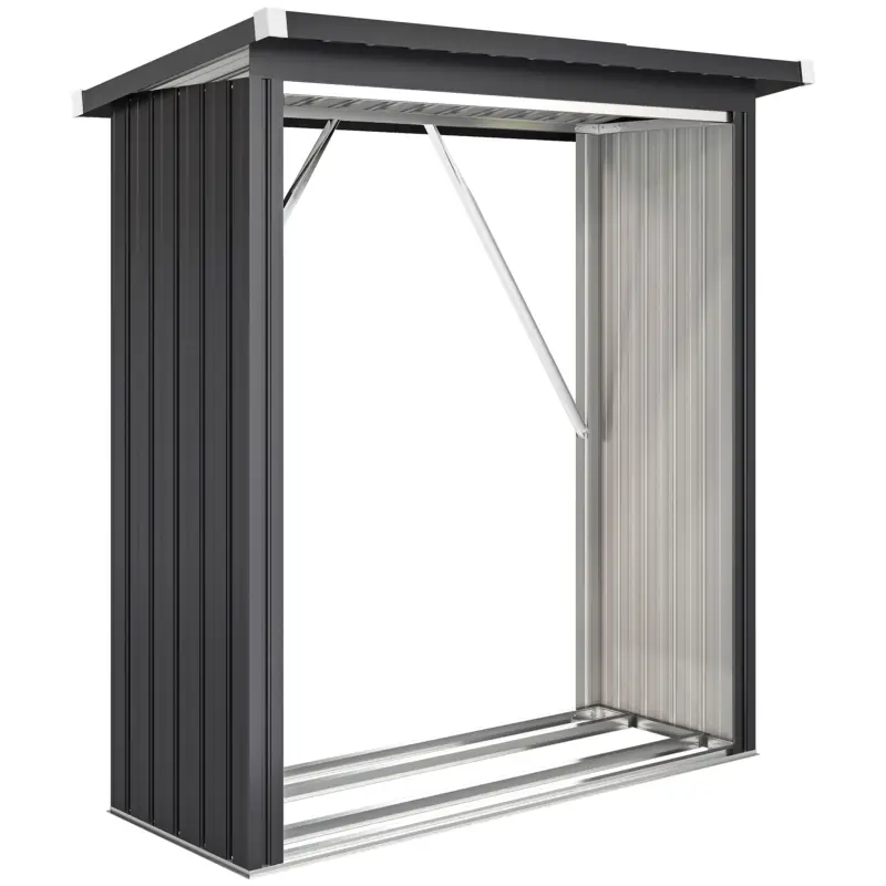 Mai ieftin Outsunny Depozit pentru Lemne din Oțel pentru Exterior, Bază Ridicată și Acoperiș Înclinat, 150x66.5x150 cm, Gri Închis
