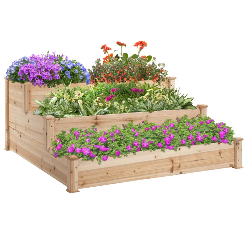 Outsunny suport 3 rafturi lemn pentru plante, 120x120x56 cm Promoție