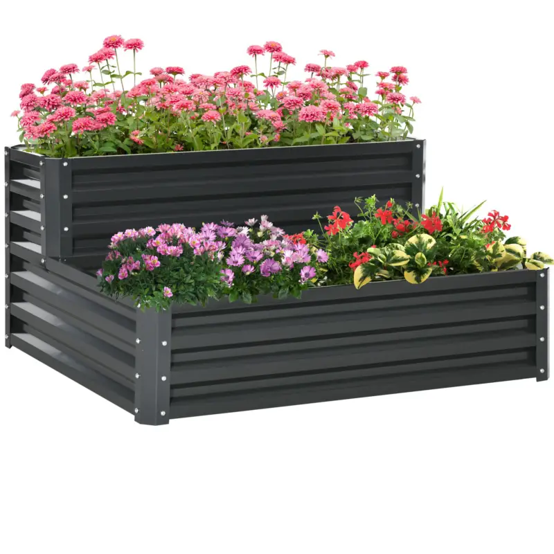 Jardiniera pentru Plan de Cultivare inaltat pe 2 Niveluri din Otel, Jardiniera Supraetajata cu Parte Inferioara Deschisa Preț mic