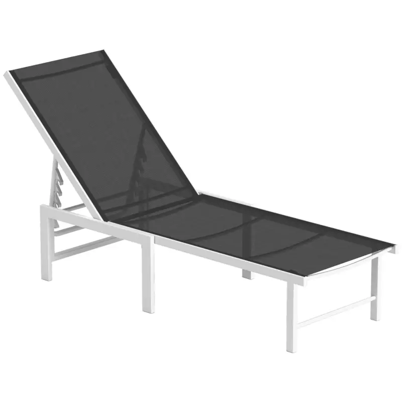 Cumpără online Outsunny Șezlong cu spătar reglabil pe 5 niveluri, din oțel și textilen, 60x166x84 cm, alb și gri