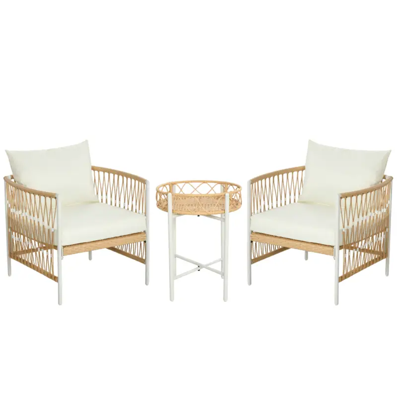 Noutate Outsunny Mobilier din 3 Piese pentru Terasă, Set din 2 Canapele și o Măsuță de Cafea pentru Exterior din Ratan, 72x66x64 cm, Crem