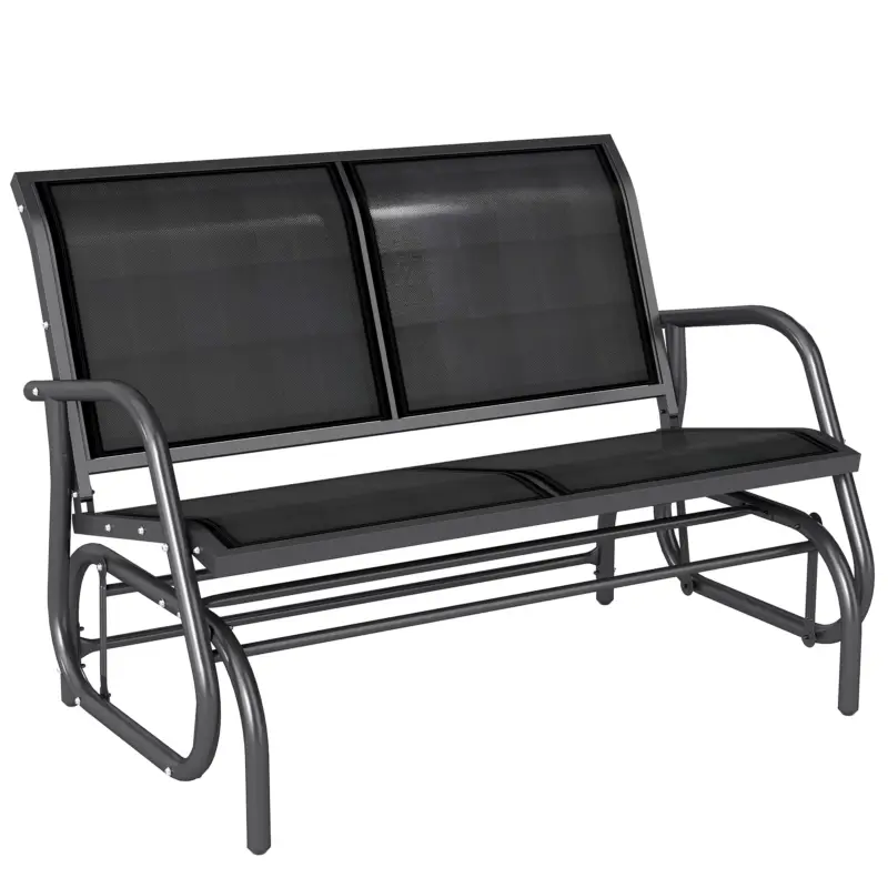 Lichidare de stoc Outsunny Banca Tip Leagan 2 Locuri din Metal, Negru, 123x70x87 cm