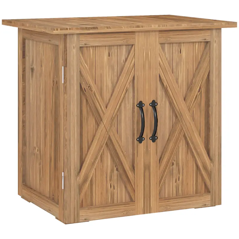 Outsunny Căsuță de Grădină din Lemn cu 2 Uși și Mânere în Stil Rustic, 77x55x72 cm, Maro Retur gratuit