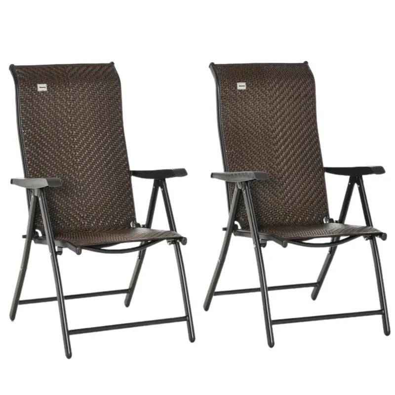 Transport gratuit Outsunny Set Scaune de Gradina 2 Piese din Ratan PE si Otel, Scaune Pliante pentru Exterior cu Spatar Reglabil in 7 Pozitii, Rosu si Negru