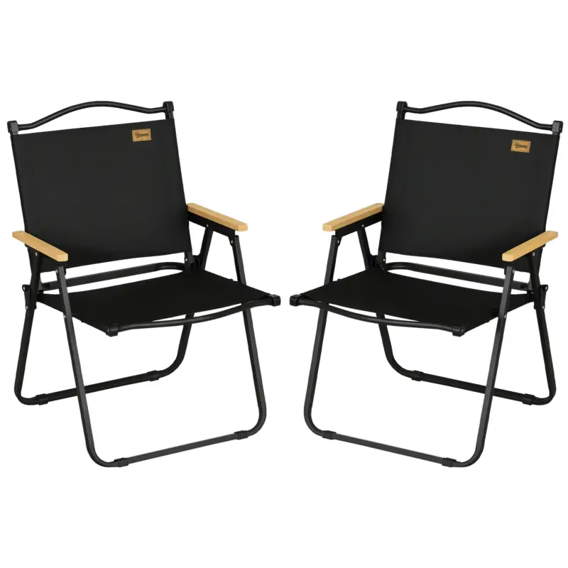 Ultima șansă Outsunny Set 2 Scaune de Exterior Pliabile cu Brațe din Material Textil Oxford și Oțel, Negru