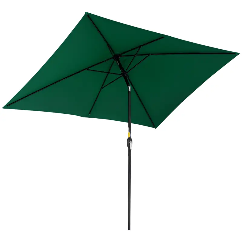 Outsunny Umbrelă dreptunghiulară pliabilă și reglabilă 2x3 m cu manivelă, din aluminiu și poliester, verde și negru Lichidare de stoc