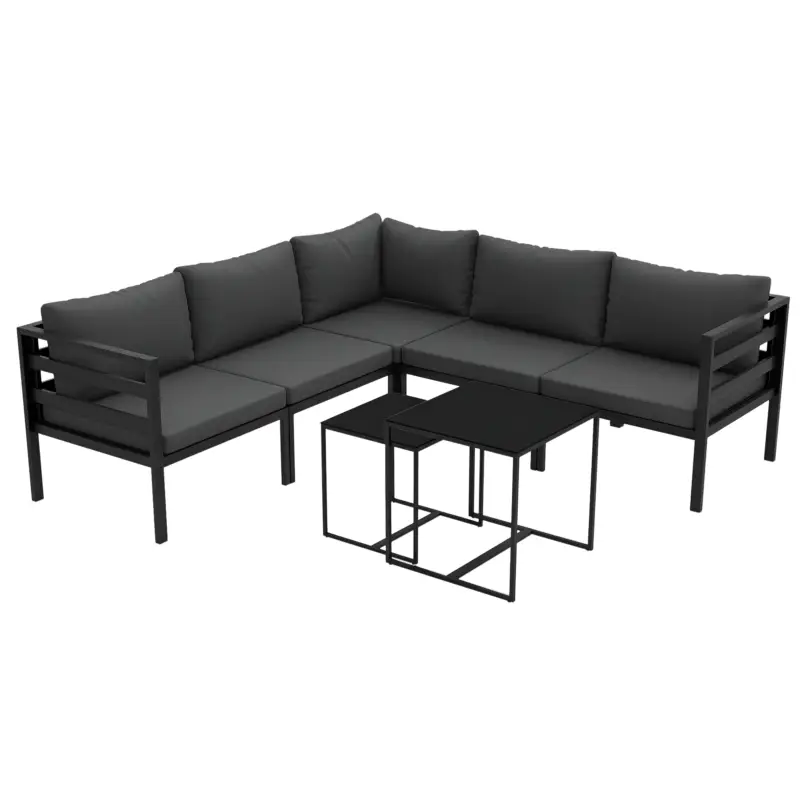 Outsunny Set de grădină 7 piese din oțel și poliester cu 5 scaune cu perne și 2 mese de cafea, gri Disponibil imediat