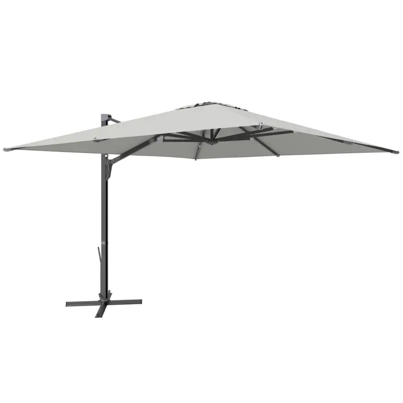Comandă acum Outsunny Umbrelă Suspendată cu manivelă și bază în cruce, din poliester, aluminiu și metal, 365x297x256 cm, gri deschis