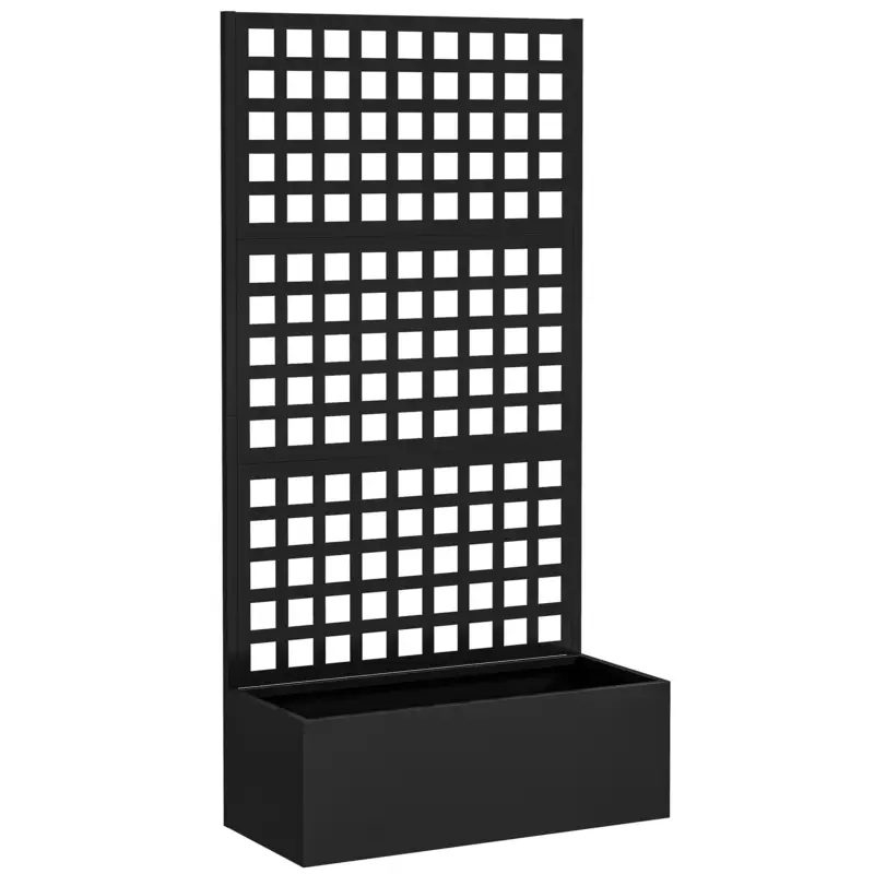 Livrare rapidă Outsunny Jardinieră cu spalier, paravan de intimitate, pat ridicat pentru grădină din oțel galvanizat, pentru plante cățărătoare, 89x40x178cm, negru