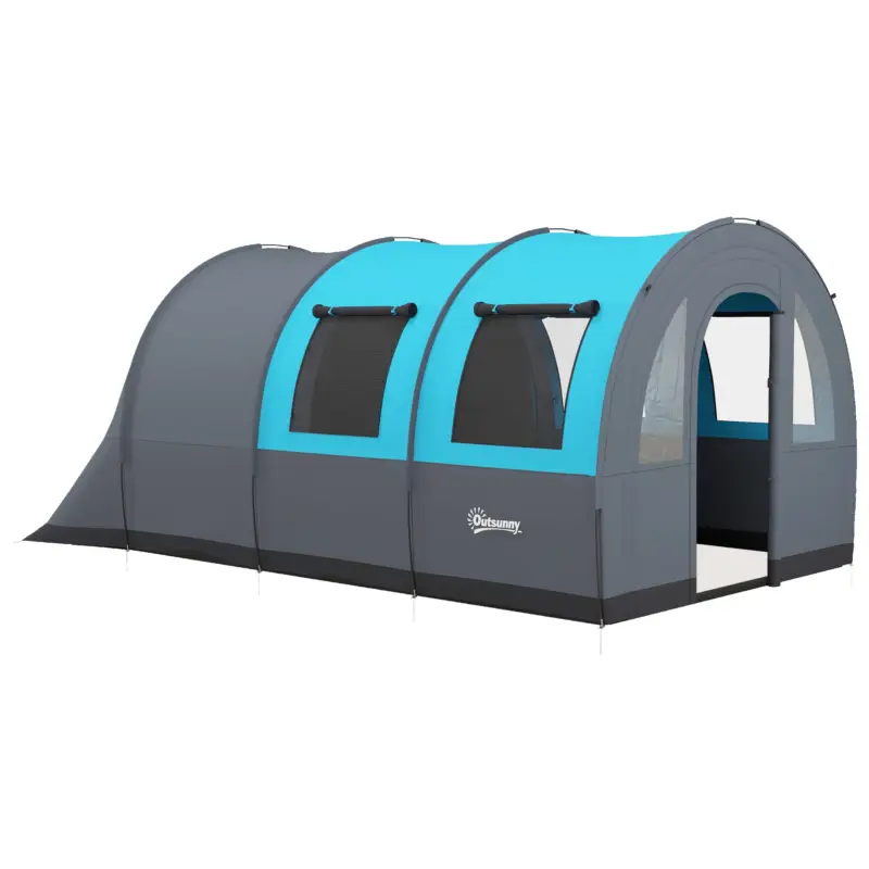 Ofertă specială Outsunny Cort de Camping pentru 3 Persoane, Impermeabil, cu Zonă de Dormit și Zonă de Zi, din Poliester, 480x260x200 cm, Gri și Albastru