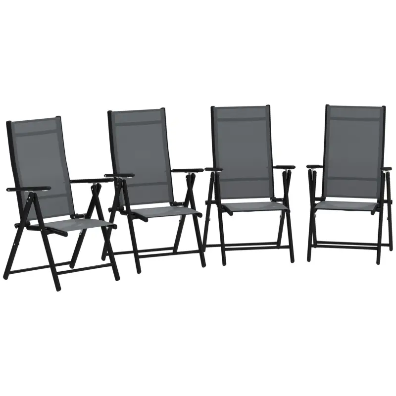 Outsunny Set 4 Scaune de Grădină Pliabile și Respirabile cu Brațe, din Oțel și Poliester, 56x69x106 cm, Gri Promoție