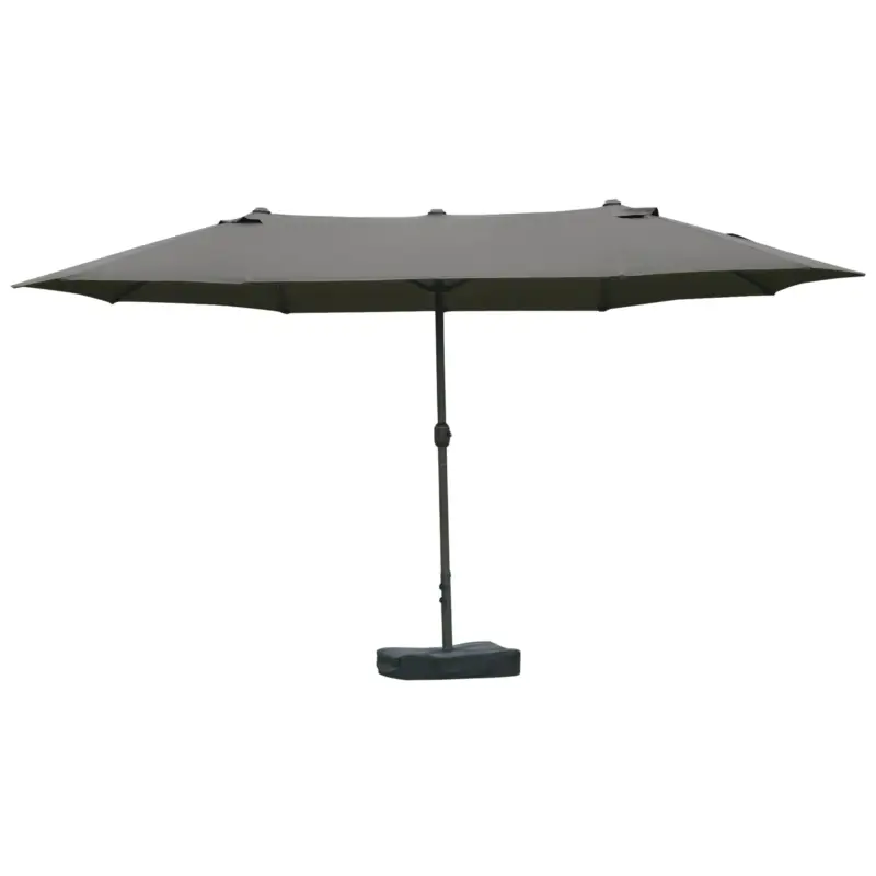 Reducere specială Outsunny Umbrelă de grădină exterioară, umbrelă dublă rectangulară 4,6L x 2,7l x 2,4H m cu deschidere și închidere cu manivelă, saci de greutate și bază incluse, pentru balcon, piscină, gri