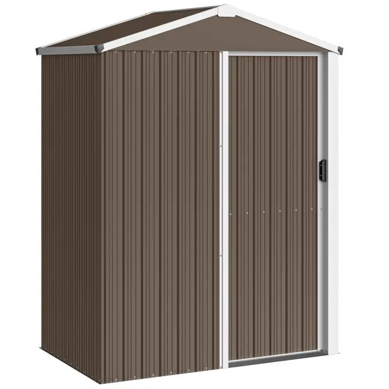 Plată sigură Outsunny Căsuță de Grădină din Oțel 1,1m² cu Ușă Culisantă Blocabilă, 136x87x179 cm, Maro