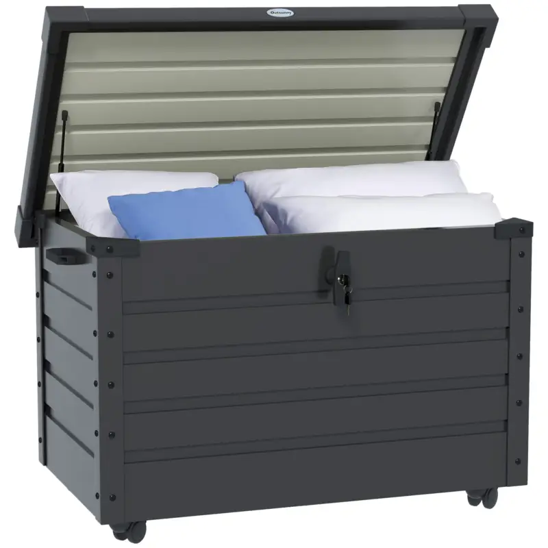 Outsunny Ladă de Exterior de 295L cu Încuietoare și 2 Mânere, din Oțel Galvanizat, 120x62x66 cm, Gri Închis Cel mai bun preț