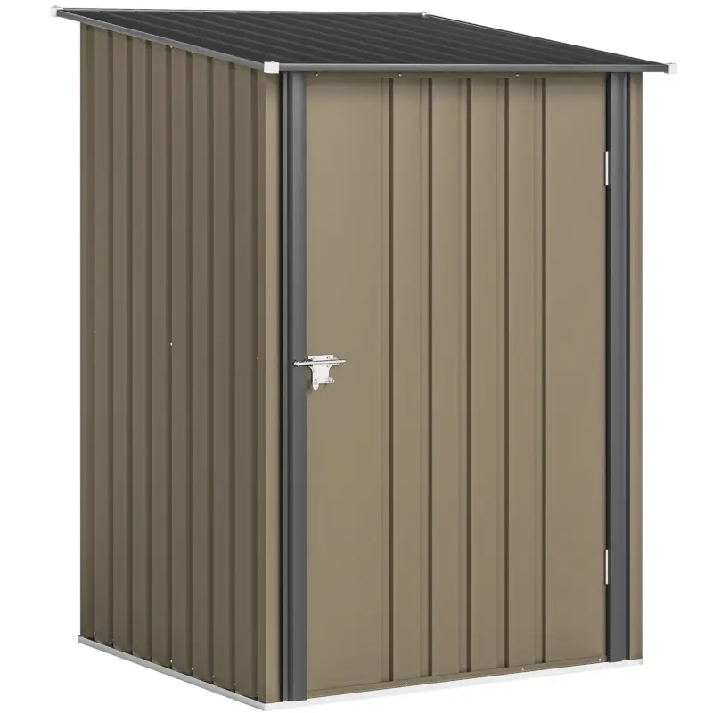 Outsunny Magazie de Grădină 0,92m² din Oțel Galvanizat, Depozit pentru Unelte cu Ușă Blocabilă și Acoperiș Înclinat, 100x104x160 cm, Maro și Gri Închis Nu rata