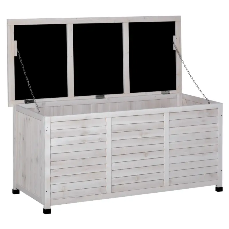 Outsunny Banca Gradina 127×56×60 cm – Lemn Alb cu Spatiu Depozitare Reducere
