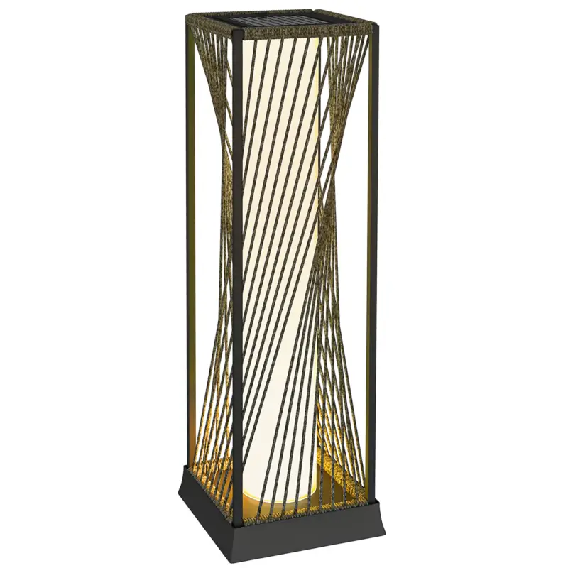 Outsunny Lampă solară în picioare din rattan cu senzor de lumină 25 LED-uri, stil Boho, IP44, rezistentă la stropire, Negru+Gri Preț redus