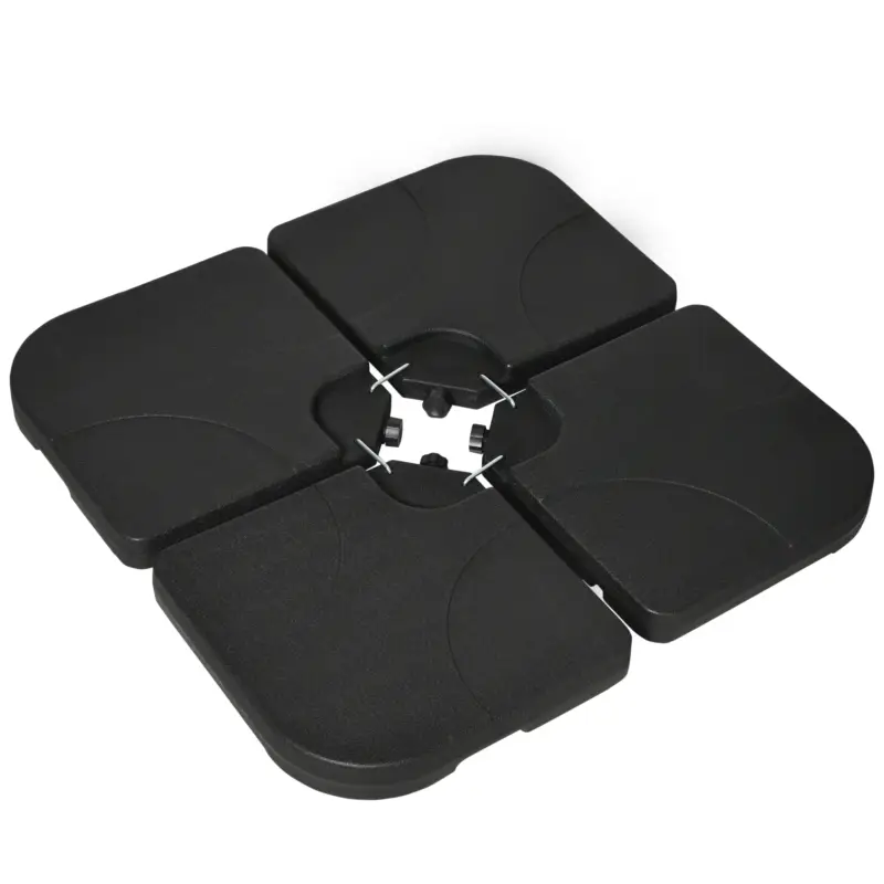 Retur ușor Outsunny Bază pentru Umbrelă, Set 4 Bucăți din HDPE, Umplută cu Apă sau Nisip, 104x104x7.5 cm, Neagră
