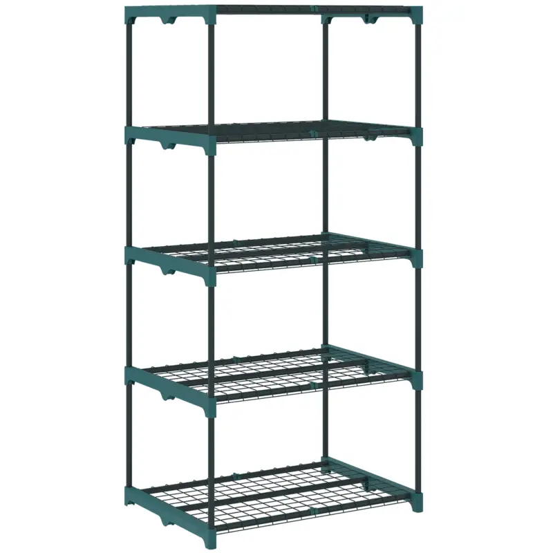 Outsunny Suport pentru Plante Vertical cu 5 Nivele din Oțel și Plastic, Suport Ghivece Interior și Exterior Grădină Balcon, 67x49x138 cm, Verde Închis Livrare gratuită