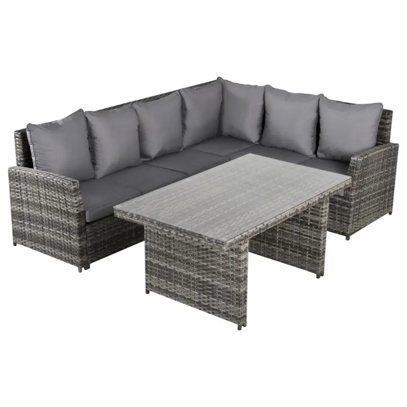 Retur gratuit Outsunny Salon de Gradina Set 3 Buc 2 Canapele de Exterior 1 Masa Ratan Gri