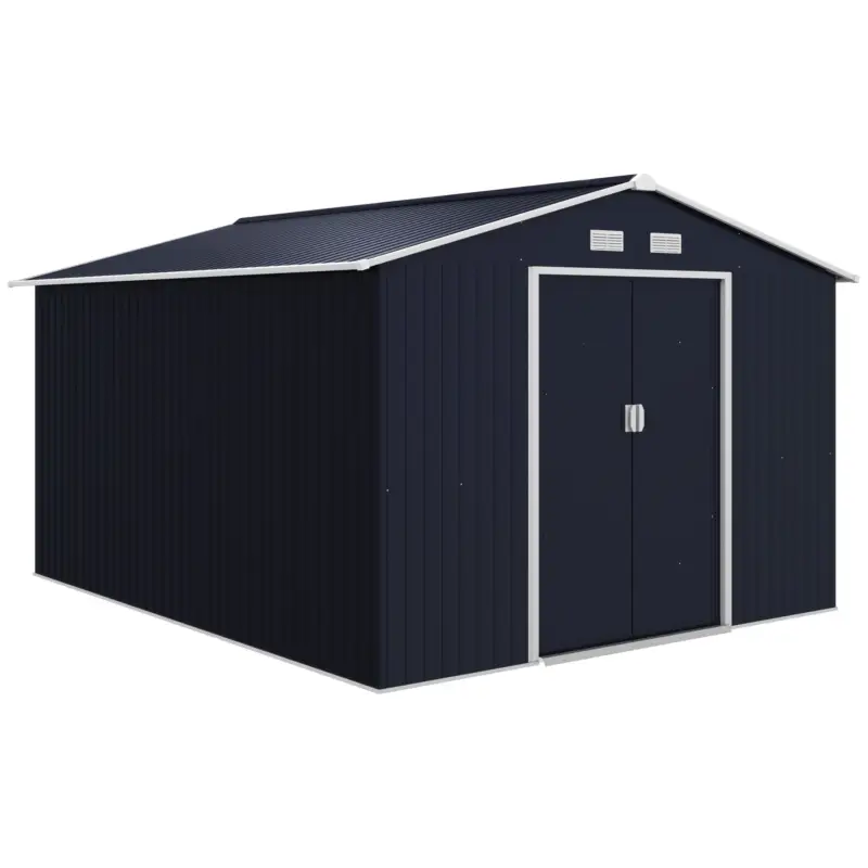 Bestseller Outsunny Magazie de Depozitare de 11 x 9 din Metal pentru Unelte de Gradina cu Usi Glisante Duble si 4 Orificii de Aerisire