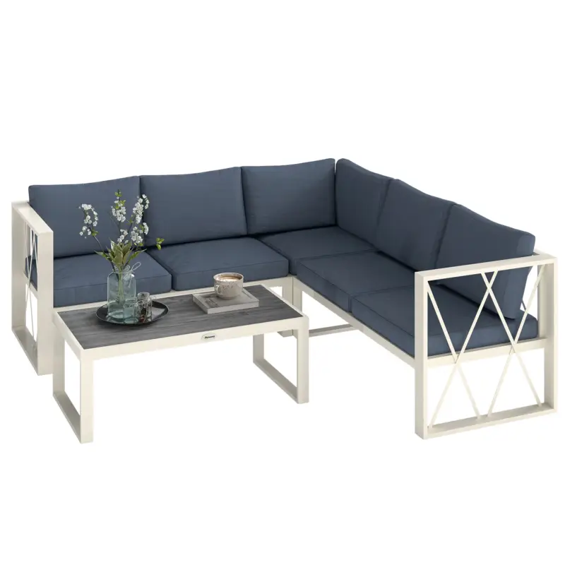 Outsunny Set Mobilier de Grădină din 4 Piese cu 2 Canapele, Fotoliu Reglabil și Măsuță de Cafea, 121x61x62 cm, Gri Premium
