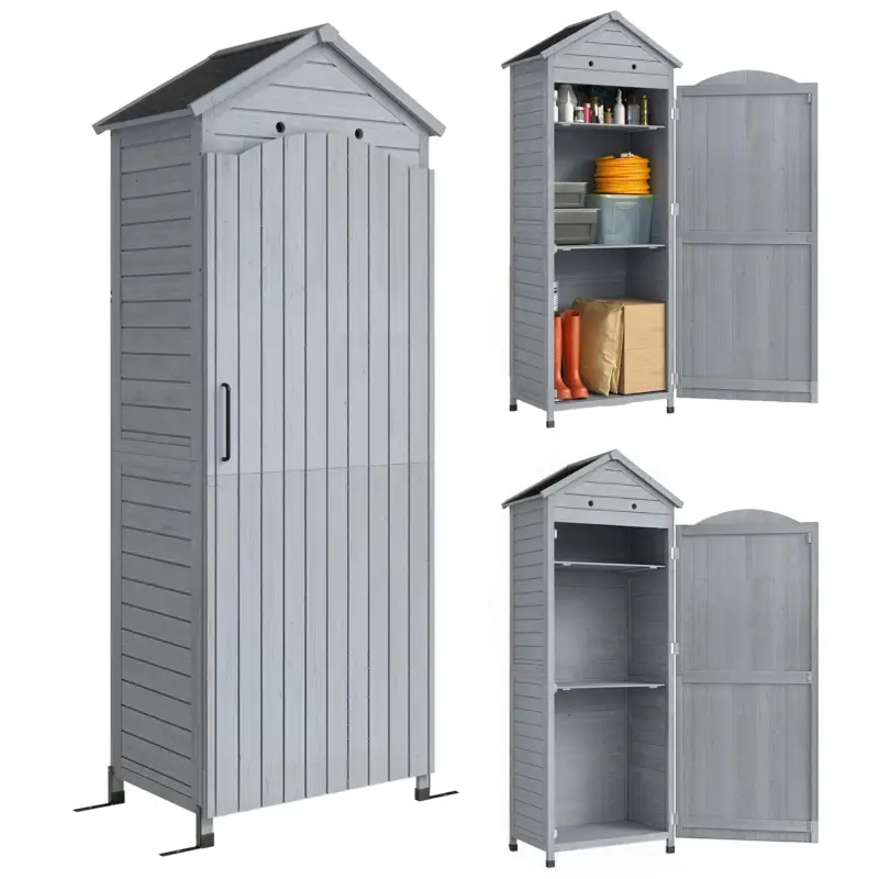 Livrare gratuită Outsunny Dulap grădină din lemn, magazie înaltă pentru unelte cu raft reglabil, ușă magnetică, acoperiș galvanizat, ventilație