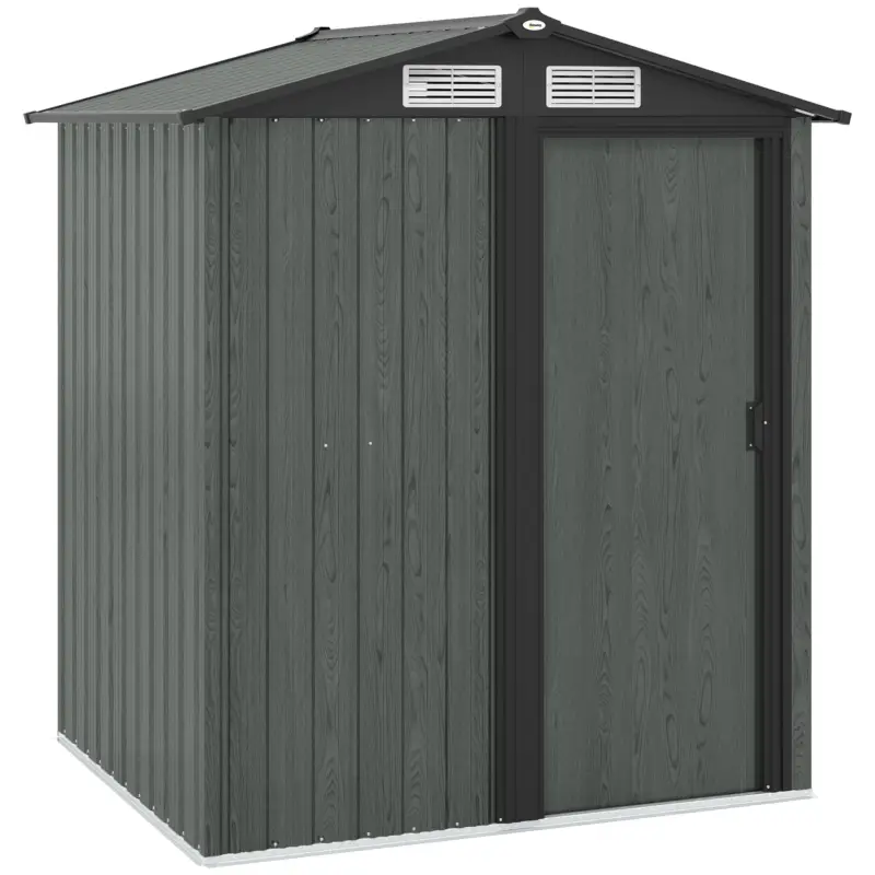 Transport gratuit Outsunny Căsuță de Grădină pentru Unelte din Oțel cu Acoperiș Înclinat și 4 Ferestre de Ventilație, 152x132x188 cm, Gri