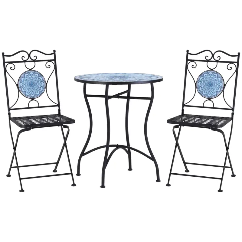 Set de Gradina 3 Piese Outsunny cu Mozaic, din Metal, Albastru Nu rata