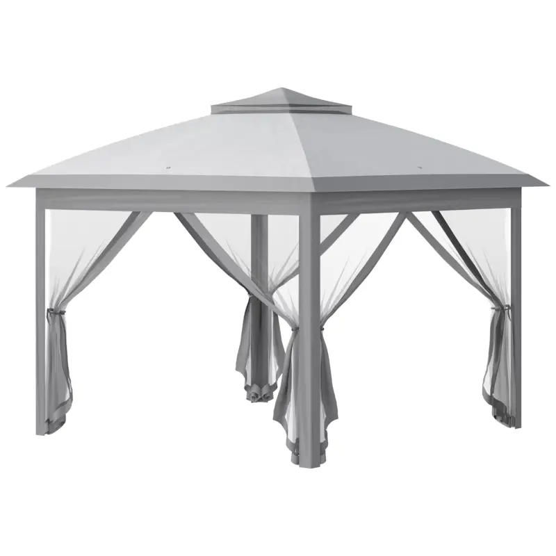Ofertă specială Outsunny Foișor Pliabil cu Plasă de Țânțari, Baldachin Dublu, Înălțime Reglabilă și Geantă, 330x330x288 cm, Bej