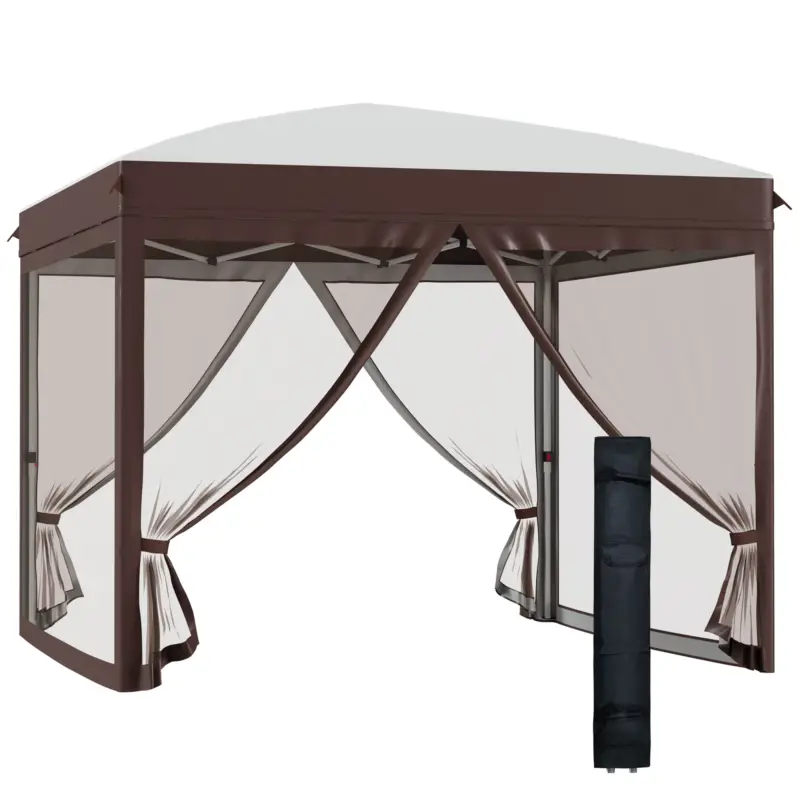 Outsunny Pavilion pliabil 3 x 3 (m) cu plase si geanta de transport cu rotile, cort de evenimente cu inaltime reglabila, cort de gradina, curte, bej Livrare expres