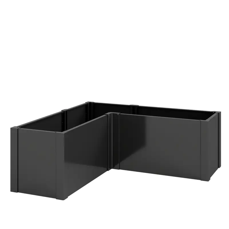 Outsunny Pat înălțat în formă de L pentru flori, rezistent la intemperii, pat de plantare/seră timpurie din oțel zincat 150 x 150 x 55 cm Negru Mai ieftin