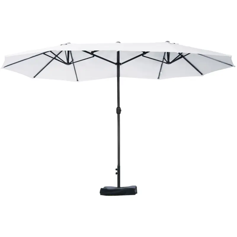 Outsunny Umbrelă Dublă cu 12 Spițe, Bază în Cruce și Manivelă, din Oțel și Poliester, 455x265x238 cm, Bej Reduceri