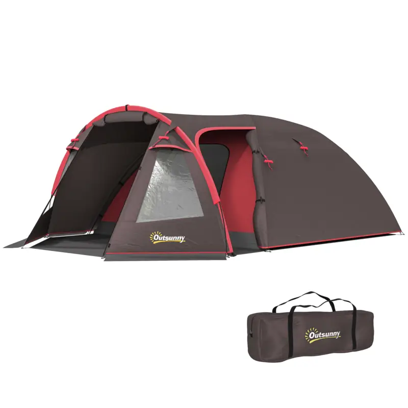 Livrare gratuită Cort de Camping Outsunny de 2-4 Persoane cu Camere Separate, Impermeabil cu Uși Duble, Gri
