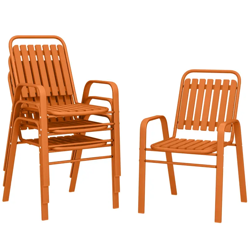 Outsunny Set de 4 Scaune de Grădină Stivuibile cu Spătar Înalt și Brațe, 56x66x91 cm, Maro Închis Ultima șansă