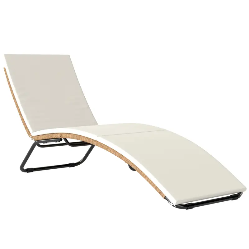 Outsunny Șezlong Prendisole din Ratan în Formă S cu Pernă, Șezlong de Grădină cu Cadru din Oțel, pentru Terasă, Plajă, Piscină, Grădină, 175x57x80cm, Crem Promoție