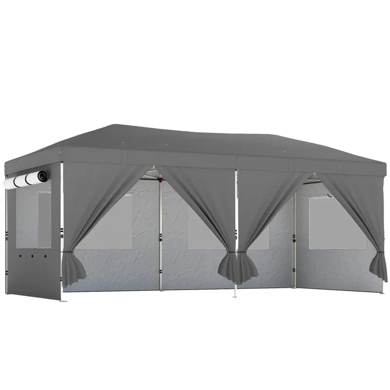 Preț redus Outsunny Foișor Pliabil 3x6m Pop-Up cu 6 Pereți Laterali, Foișor de Grădină Reglabil pe Înălțime cu Saci de Nisip, Geantă cu Roți, UV50+ pentru Exterior, Gri Închis