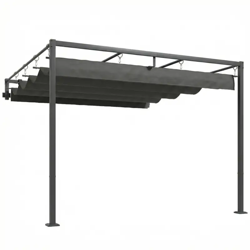 Outsunny Pergolă montată 3x3 m cu acoperiș retractabil glisant, guri de drenaj, pergolă de grădină din poliester și oțel, pentru terasă, curte, exterior, UV30+, Gri Închis Noutate