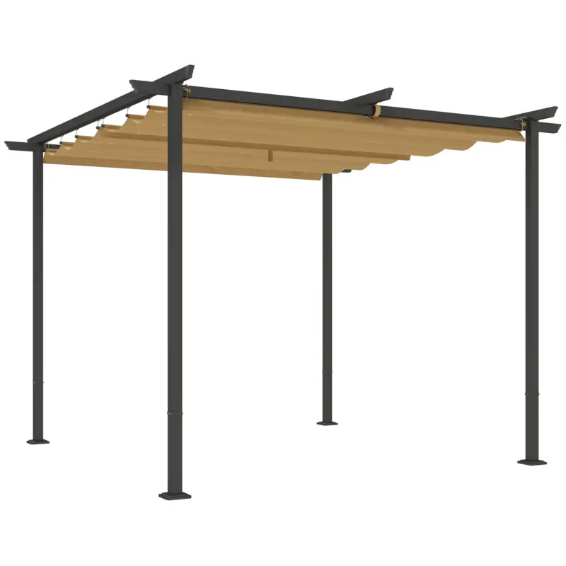 Reducere specială Outsunny Pergolă de Grădină cu Acoperiș Retractabil și Cadru Metalic, 300x300x227 cm, Bej