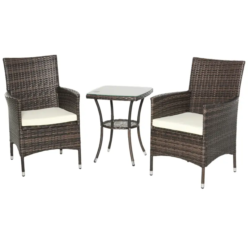 Outsunny Set Fotolii de Gradina in Rattan cu Masa,Maro Ofertă exclusivă