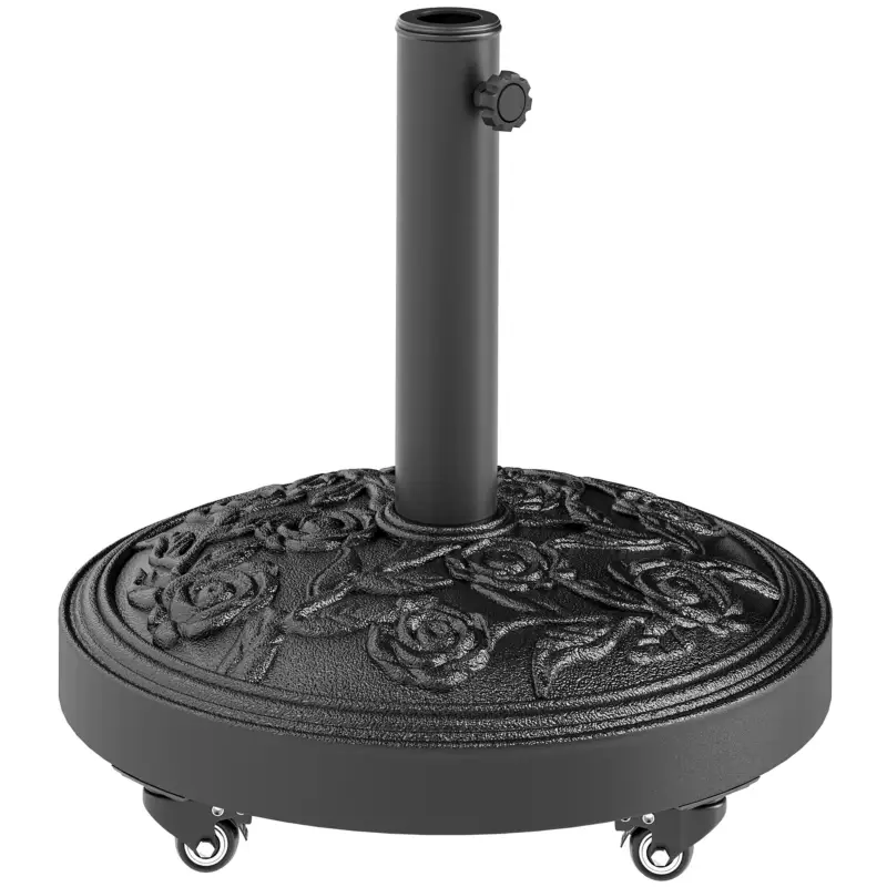Outsunny Bază pentru umbrelă, soclu exterior din rășină 21 kg, pentru catarg Ø 32/38/48 mm, cu roți, Ø 49 x 42 cm, negru Popular