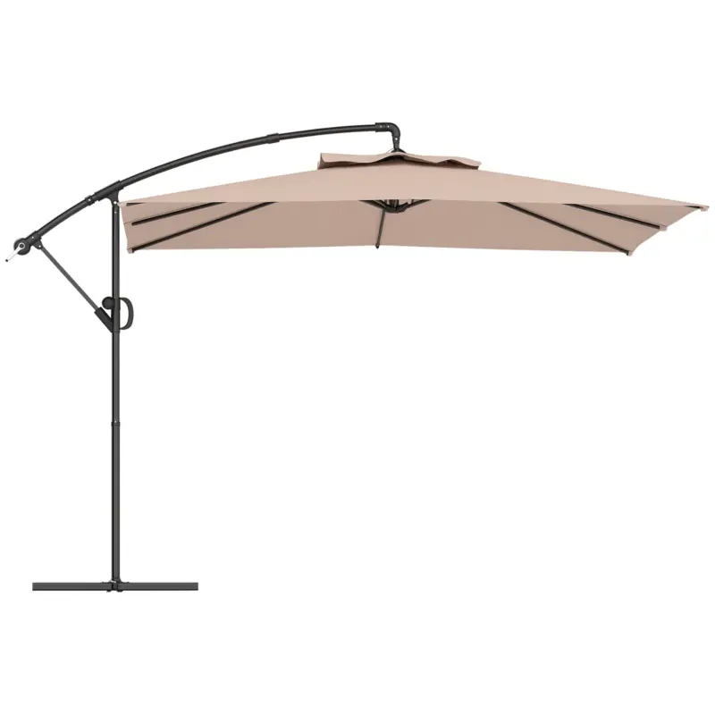 Outsunny Umbrelă cu Braț 3x3 m cu Acoperire Reglabilă și Bază în formă de Cruce, din Metal și Poliester, culoare Kaki Bestseller