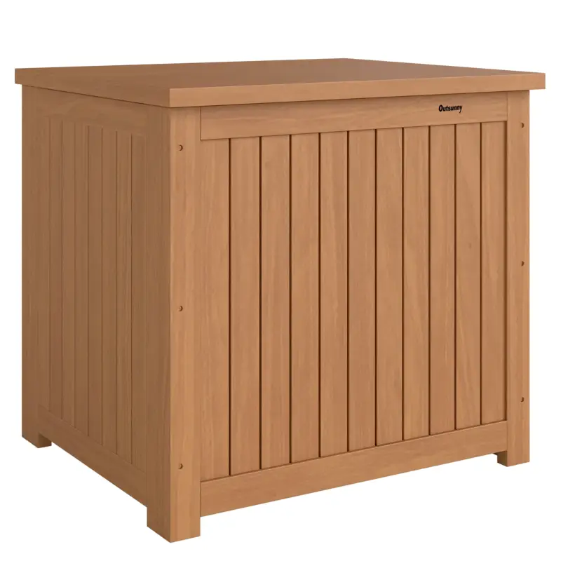 Outsunny Bancă de Exterior 130L, Capac, Cutie Lemn cu Balamale și Curea Chilipir