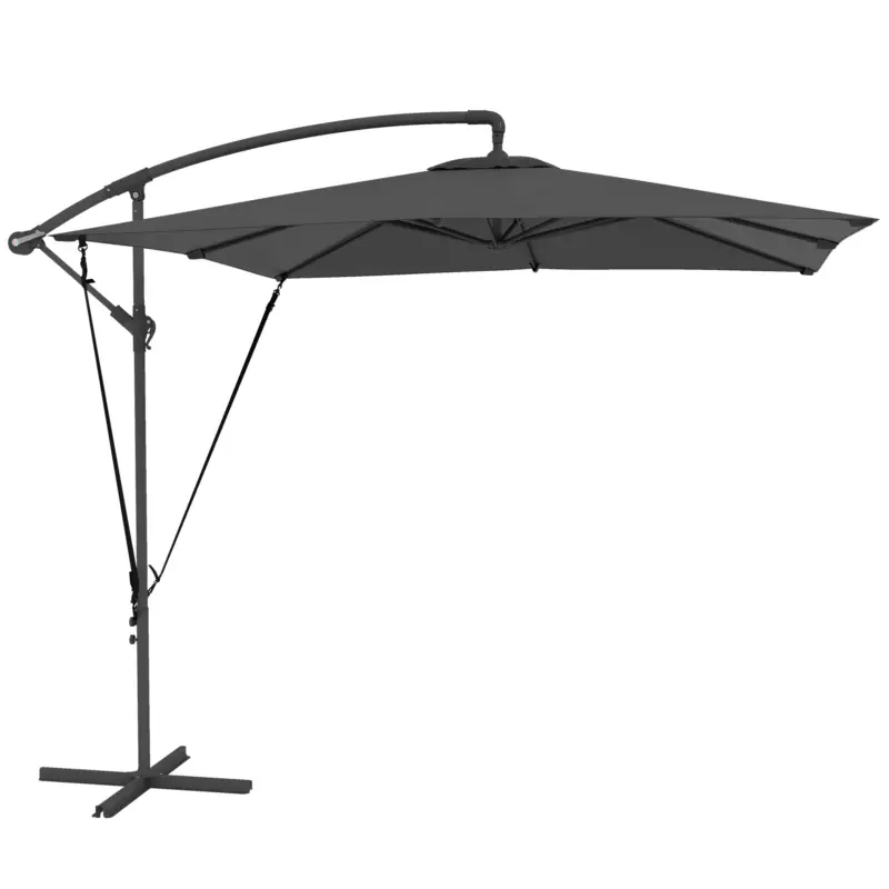 Lichidare de stoc Outsunny Umbrelă de Grădină Suspendată 2.47x2.47 m, Umbrelă de Exterior cu Bază în Cruce, Corzi Antivânt, Gri Închis