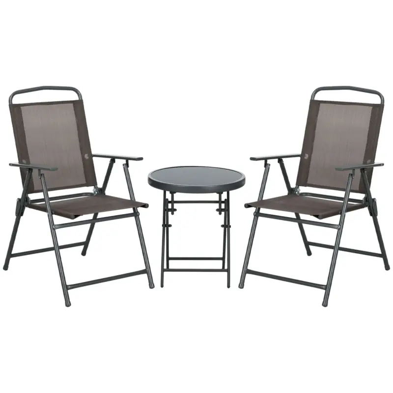 Livrare gratuită Outsunny Set de Grădină 3 Piese cu 2 Scaune Pliabile și Masă Rotundă, Set Mobilier de Exterior din Metal și Sticlă, Maro