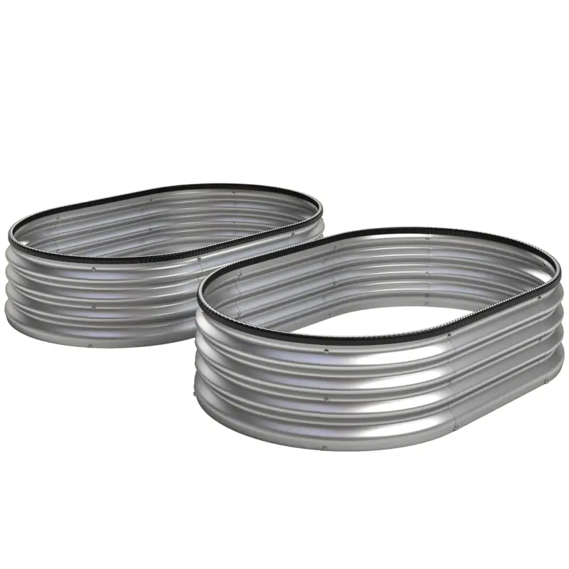 Outsunny Paturi înălțate metalice Set de 2 135 x 90 x 30 cm Paturi ovale cu bandă de cauciuc Livrare gratuită