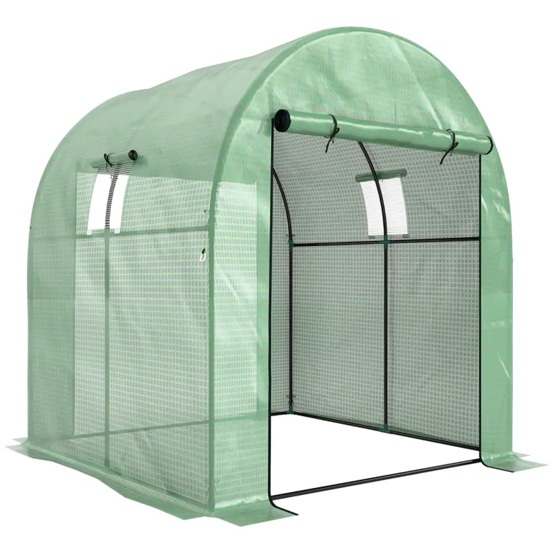 Livrare expres Outsunny Seră Tip Tunel din Polietilenă Cu Uși și Ferestre din Plasă, Cort cu Capac din PE și Cadru de Oțel, Verde 1,8x1,8x2 m