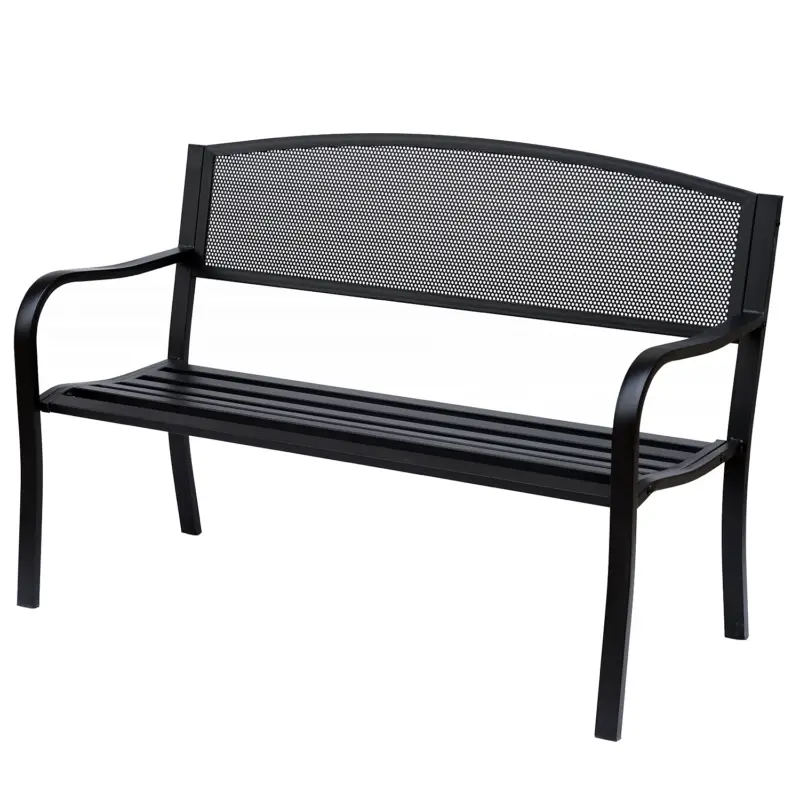 Preț mic Outsunny Banca de exterior din otel, negru, 127x60x85cm