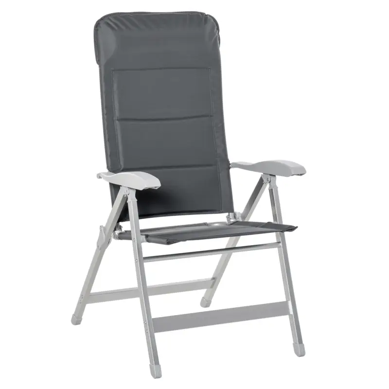 Super ofertă Outsunny Scaun de pescuit pliabil cu brațe și spătar reglabil, din aluminiu și poliester, 75x61,5x76-115 cm, gri